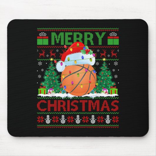 Basketball Ugly Christmas Sweater Srts Player Ligh Mousepad (Vorne)
