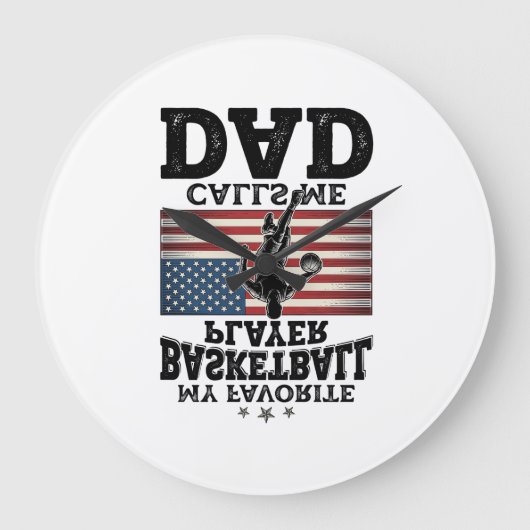 Basketball-Vater-Patriotisches-Vintage-Gravur-T-Sh Große Wanduhr (Vorderseite)