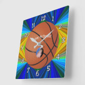 Basketball Viele Farben Bkgrd Foto personalisieren Quadratische Wanduhr (Winkel)