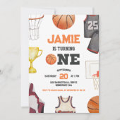 Basketball Wasserfarben Boys 1. Geburtstag Einladung (Vorderseite)