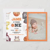 Basketball Wasserfarben Boys 1. Geburtstag Einladung (Vorderseite)