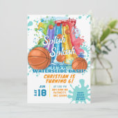 Basketball Wasserrutsche Pool Geburtstagsparty Einladung (Stehend Vorderseite)