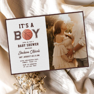 Basketball Watercolor Boy Baby Dusche Foto Einladung