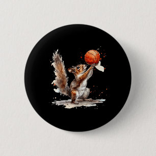 Basketball Watercolor Squirrel Basketball Lover Bb Button