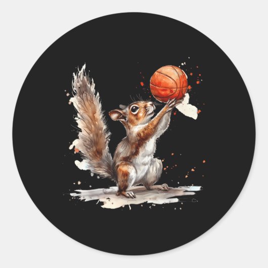 Basketball Watercolor Squirrel Basketball Lover Bb Runder Aufkleber (Vorderseite)