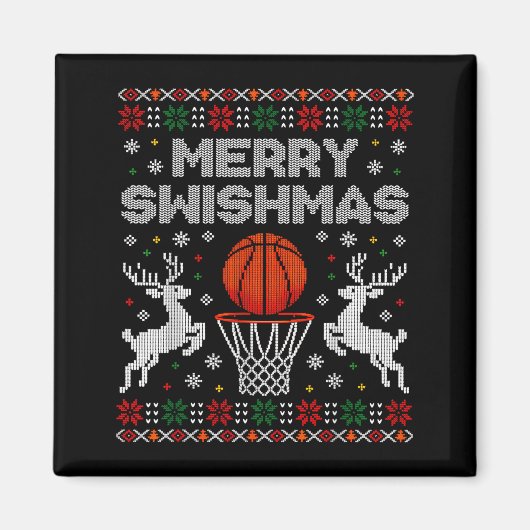 Basketball Weihnachten Hässlicher Pullover Merry S Magnet (Vorne)