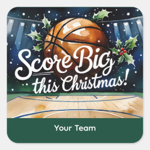 Basketball Weihnachten mit dem Namen Ihres Teams t Quadratischer Aufkleber