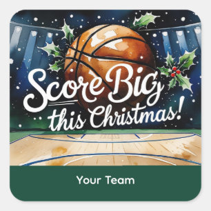 Basketball Weihnachten mit dem Namen Ihres Teams t Quadratischer Aufkleber