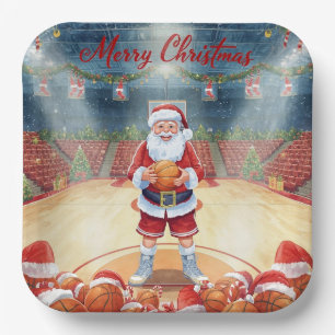 Basketball-Weihnachten mit Santa beim Spielen auf Pappteller