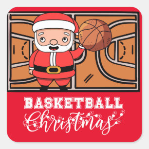 Basketball Weihnachten vom Weihnachtsmann für den Quadratischer Aufkleber