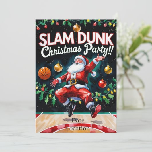BASKETBALL Weihnachts-Party Aquarell Einladung (Stehend Vorderseite)