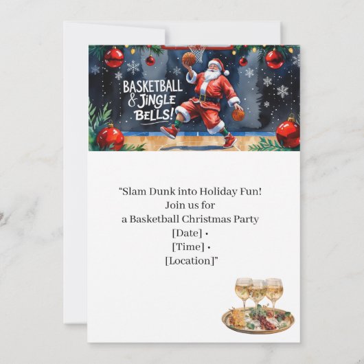 BASKETBALL Weihnachts-Party Aquarell Einladung (Rückseite)