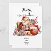 Basketball Weihnachts-Party mit dem Weihnachtsmann Einladung (Vorne/Hinten)