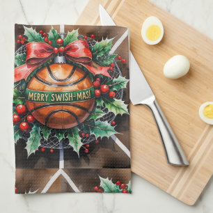 Basketball Weihnachts Wasserfarbe Thema Geschirrtuch