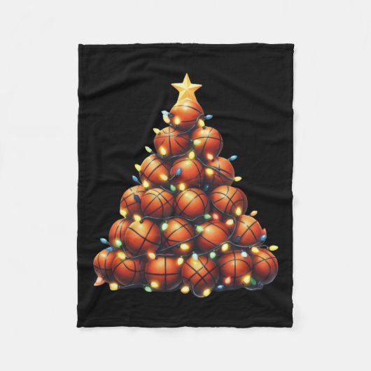 Basketball Weihnachtsbaum Fleecedecke (Vorderseite)