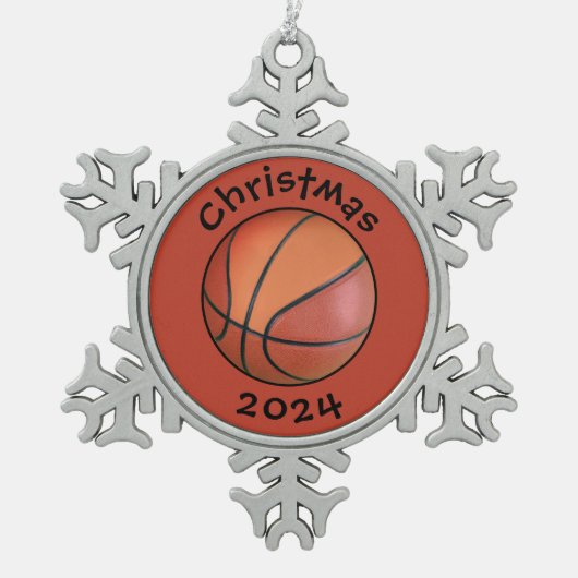 #basketball Weihnachtsbaumdekoration Schneeflocken Zinn-Ornament (Vorderseite)