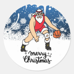 Basketball Weihnachtskarte mit Weihnachtsmann Runder Aufkleber