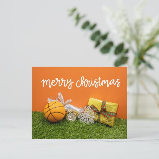 Basketball Weihnachtskarte Postkarte (Stehend Vorderseite)