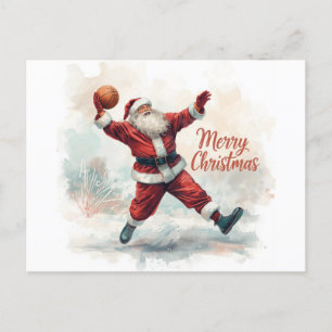 Basketball Weihnachtsmann beim Spielen Feiertagspostkarte