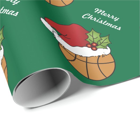 Basketball-Weihnachtsmannmütze im grünen Hintergru Geschenkpapier (Rolleneckpunkt)