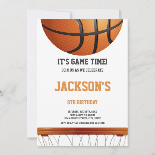 Basketball Weißer & Oranger Geburtstag Einladung (Vorderseite)