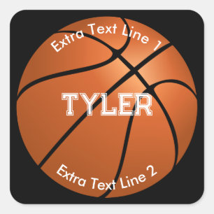 Basketball, White Name, 2 Text Lines, Black, Vs 2 Quadratischer Aufkleber