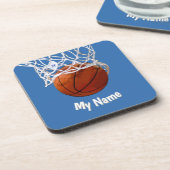 Basketball Your Name Custom Steel Blue Background Getränkeuntersetzer (Linke Seite)
