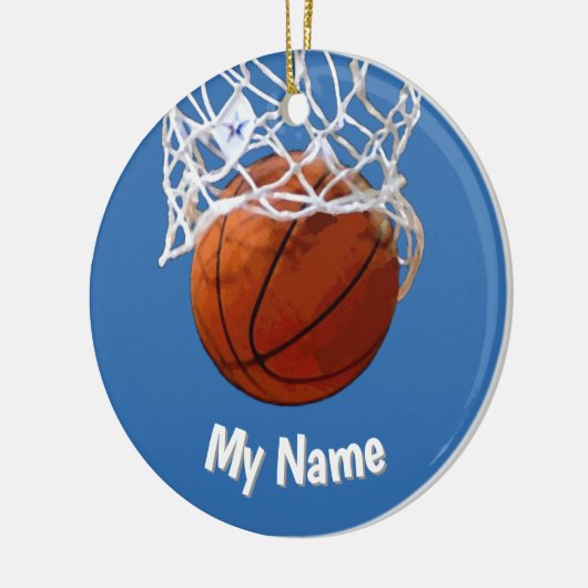Basketball Your Name Custom Steel Blue Background Keramik Ornament (Links)