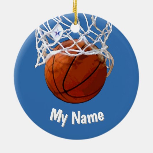 Basketball Your Name Custom Steel Blue Background Keramik Ornament (Hinten)