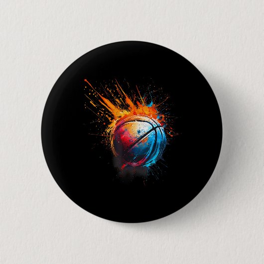 Basketball Zeichnend Basketball Player Wasserfarbe Button (Vorderseite)