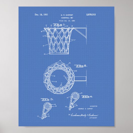 Basketball-Ziel 1951 Patentart Blueprint Poster (Vorne)
