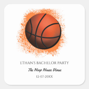 Basketballbachelor / Geburtstagsparty Orange White Quadratischer Aufkleber
