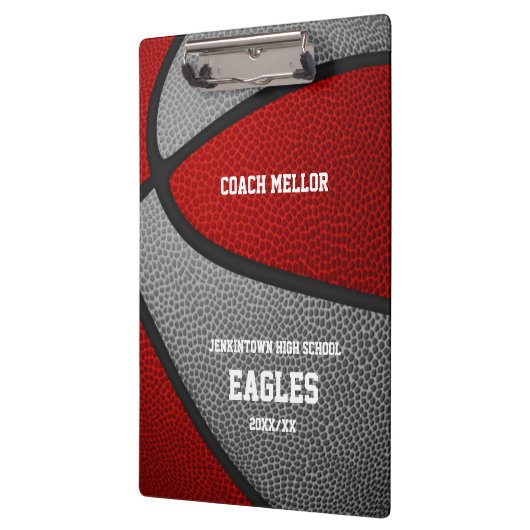 Basketballbasketballname in rot-grauen Mannschafts Klemmbrett (Links)