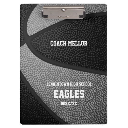 Basketballbasketballname in schwarz-grauem Mannsch Klemmbrett (Vorderseite)