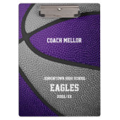 Basketballbasketballname: lila graue Mannschaftsfa Klemmbrett (Vorderseite)