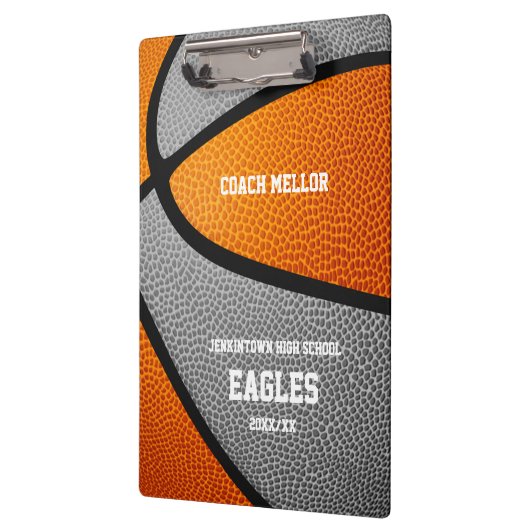 Basketballbasketballname: orange graue Mannschafts Klemmbrett (Links)