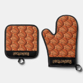 Basketballdesign Oven Mitt- und Pothalter Ofenhandschuh & Topflappen-Set (Vorderseite)