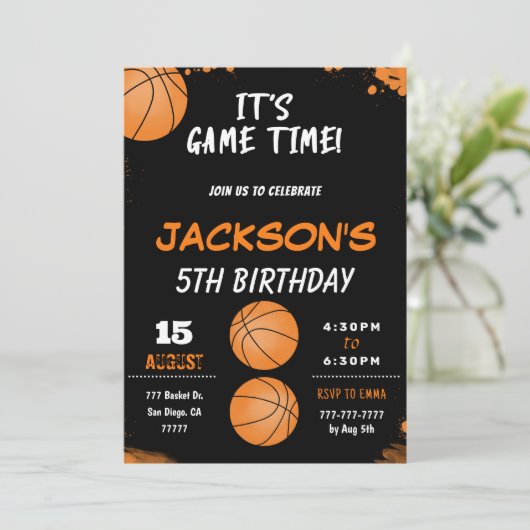 Basketballeinladung Einladung (Stehend Vorderseite)