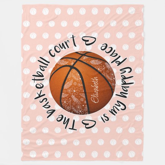 Basketballfeld-Happy-Platz für boho Blume Fleecedecke (Vorderseite)