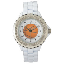 Basketballfrauen Kristall White Enamel Watch Armbanduhr
