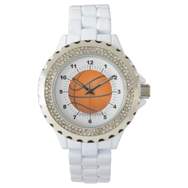 Basketballfrauen Kristall White Enamel Watch Armbanduhr (Vorderseite)
