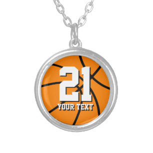 Basketballhalskette   Personalizable der Nr. 21 Versilberte Kette