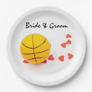 Basketballhochzeit mit Liebe-Rot-Herz auf Weiß Pappteller