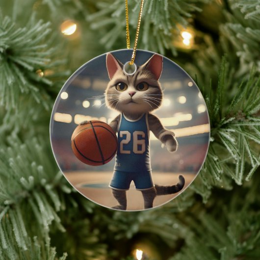 Basketballkatze, Keramik Ornament (Baum)