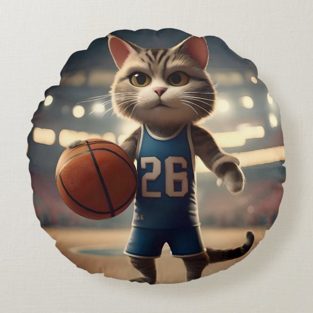 Basketballkatze, Rundes Kissen (Vorderseite)