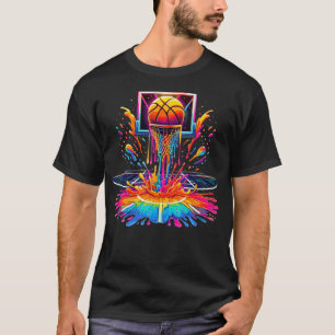 Basketballkorb mit farbenfrohem Spritzer T-Shirt