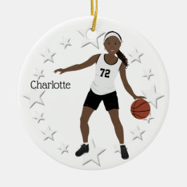 Basketballmädchen in Schwarz und Weiß Keramik Ornament