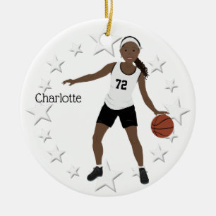 Basketballmädchen in Schwarz und Weiß Keramik Ornament