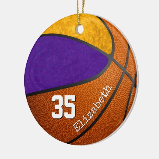Basketballmannschaft der lila Goldmädchen Keramik Ornament (Links)
