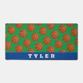 Basketballmuster, feiner weißer Name, blau/grün Schreibtischunterlage (Vorderseite)